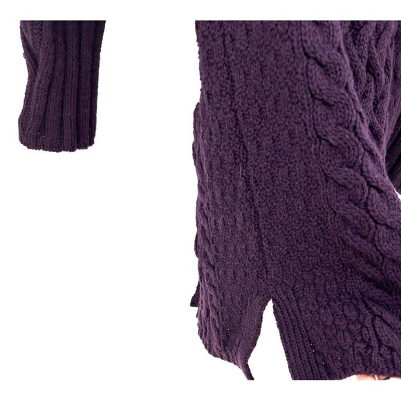 Aran Crafts Womens XL Purple Cable Knit Cardigan100% Merino Wool Made In Ireland - Picture 9 of 11